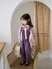 SonnyKids 女童紫色英伦风马甲裤子套装洋气蝴蝶结长袖天丝棉衬衫