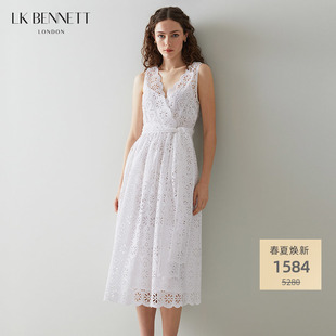 lkbennett白色连衣裙女夏法式镂空蕾丝长裙，无袖吊带裙ins度假风