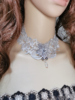 欧美风时尚芭莎洛丽塔吊坠银灰色蕾丝项链锁骨短款花朵女珍珠颈链