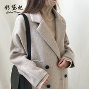 彩黛妃2022春夏韩版修身女装毛呢外套显瘦大码中长款呢子大衣