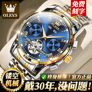 名牌男士手表机械表全自动瑞士镂空陀飞轮，名表品牌十大