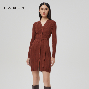 lancy朗姿羊毛针织，开衫2022秋季长袖中长款女通勤毛衣外套