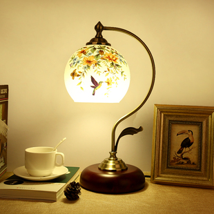 复古实木中式台灯欧式简约客厅，书房卧室床头灯美式浪漫古典调光灯