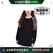 nycollection娇小女式豹纹，长袖套头衫-黑色棕色动物美国奥