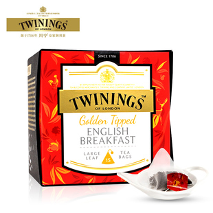 TWININGS英国川宁红茶 大叶白金 金毫英式早餐15袋泡茶三角茶包