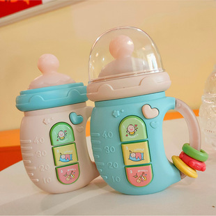 婴儿玩具摇铃安抚可啃咬奶瓶手机模型，多功能双语发音带灯光早教机