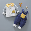 婴儿秋冬分体套装加厚外出服宝宝背带裤，两件套新生儿冬季夹棉衣服