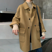 反季韩版双面羊绒大衣女中长款宽松小个子羊毛呢外套21年