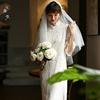 江南范中式白色蕾丝领证旗袍改良版年轻款敬酒服新娘订婚连衣裙夏