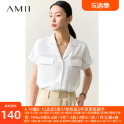 Amii2024夏西装领连袖拼网布宽松雪纺衫女上衣高级感小众小衫