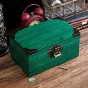 竹木实木带锁长方形木箱首饰绿色收纳小木盒桌面整理木盒子竹盒子