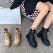 2022秋季女系带马丁靴跟高4cm时尚短靴厚底骑士靴韩版休闲潮