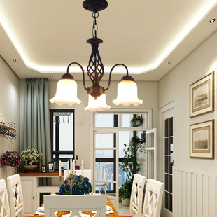 美式简约餐厅吊灯家居创意卧室灯欧式小客厅复古铁艺走廊过道灯具