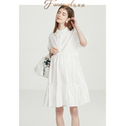 孕妇娃娃装连衣裙夏季大码韩版宽松孕妇白色衬衫裙，纯棉夏季时尚款