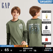 断码Gap男童春秋纯棉假两件长袖T恤儿童装微弹上衣736017