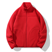 大红色奥利绒立领外套，冬季户外抓绒衣男女，款加绒加厚开衫卫衣夹克