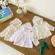 ins韩版婴儿衣服夏装女宝宝，碎花薄款棉质，空调房外套连帽防晒开衫
