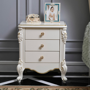 欧式床头柜卧室简约现代多功能白色描金实木雕花法式浪漫储物柜子