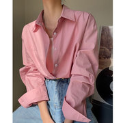 法式粉色纯棉衬衫，女春秋2024别致衬衣外套，轻奢高级感上衣