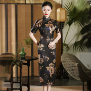 高档香云纱旗袍2024新款夏复古改良国风重磅真丝妈妈装连衣裙长款