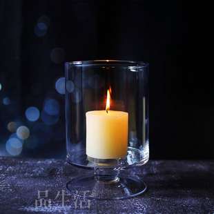 qingcang烛台透明高脚防风风灯，欧式简约蜡烛，杯装饰摆件玻璃花瓶