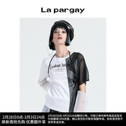 Lapargay纳帕佳2024夏季女装白色上衣拼接假两件短袖圆领套衫