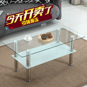 客厅简约玻璃茶几长方形简易双层透明桌子小户型家用小茶桌