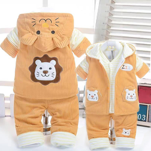 男女婴儿棉服宝宝秋冬装，加厚0-1-2岁小童，外穿灯芯绒马甲三件套
