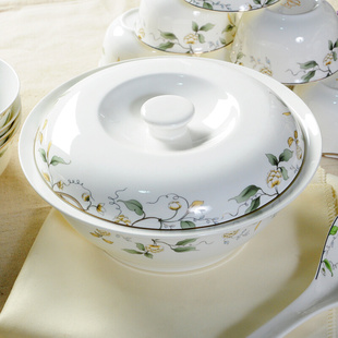 9英寸汤锅圆形陶瓷汤盆品锅碗碟，创意大号家用大碗，汤碗带盖丸子盆