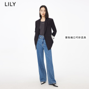 甄选LILY2024春女装气质通勤双排扣黑色小西装外套女