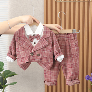 男宝宝春秋西装套装韩版男童帅气时尚礼服周岁中小童三件套1-3岁4