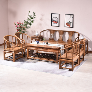 红木家具鸡翅木沙发小户型 中式实木沙发组合客厅 复古仿古皇宫椅
