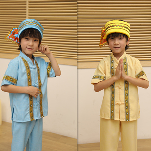 傣族男童三件套送头饰葫芦丝，表演服壮族，少数民族风服装童装