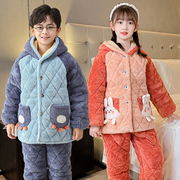 儿童睡衣冬季夹棉女童，加绒加厚套装，男童中长款保暖家居服外穿