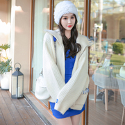 点点yesjing原创设计2021秋冬宝蓝色针织连衣裙毛衣，外套两件套装