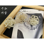 满501602复古vintage原创手工编织珍珠，花朵夸张开口戒指