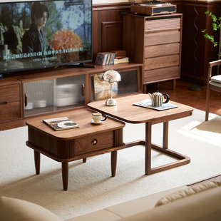 黑胡桃木茶几组合北欧简约小户型客厅沙发边几樱桃木实木日式方桌