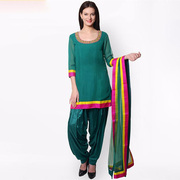 野人小饰印度民族服饰进口旁遮比三件套乔其纱绣花绿印巴风情