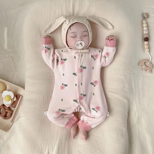 婴儿连体衣春秋冬纯棉，哈衣男女宝宝睡衣服，新生儿长袖外出爬服