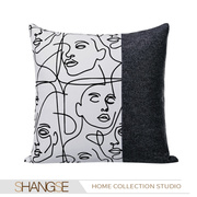 蓝梦格调样板房抱枕抽象线条图案女人头像毕加索艺术风格方枕靠垫