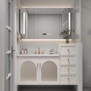 美式浴室柜吊柜岩板实木卫浴柜，轻奢橡木洗漱台定制北欧智能艺术柜