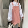 春季2024韩版粉色背带裙+白色衬衫时尚两件套网红气质套装女