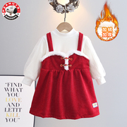 snoopy史努比女童加厚两件套拜年服红色套装裙，冬装女宝宝中国风
