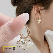 韩国轻奢小众设计感高级猫眼石耳环女夏复古气质独特水钻耳圈耳饰