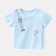 儿童超薄短袖莱卡恤-岁男女童宝宝肩扣半袖上衣婴儿夏季打底衫