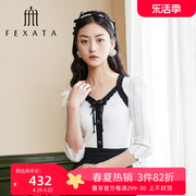 商场同款fexata斐格思针织衫女2023秋季新中式七分袖小衫