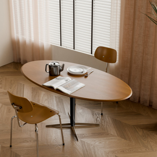 MLAN HOME复古实木可升降餐桌家用小户型多功能圆桌创意餐桌组合