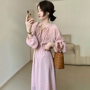 设计感新中式仙气长袖雪纺裙2024春季韩版显瘦淑女风裙子女