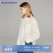 BLUE ERDOS女装 春秋纯色通勤简约气质羊毛混纺长袖衬衫女上衣