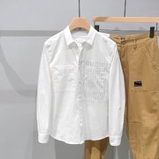 2022春季白色衬衫长袖男设计感个性拼接黑色衬衣时尚休闲上衣